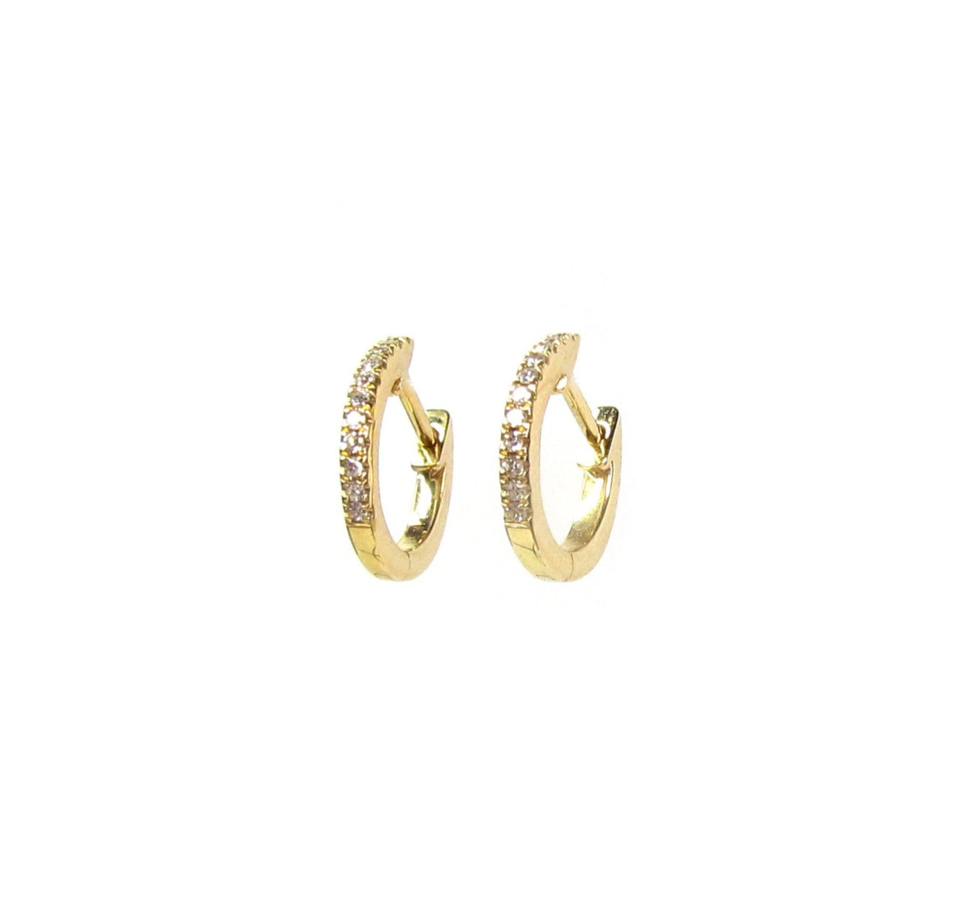 14K Gold Diamond Huggie Hoop Earrings | Single or Pair